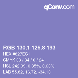 カラーコード: RGB 130.1 126.8 193 | qconv.com