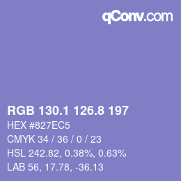 カラーコード: RGB 130.1 126.8 197 | qconv.com