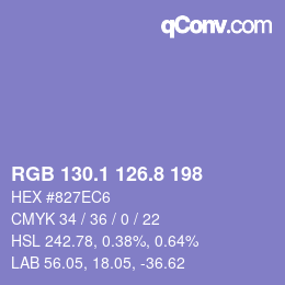 カラーコード: RGB 130.1 126.8 198 | qconv.com