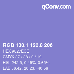 カラーコード: RGB 130.1 126.8 206 | qconv.com