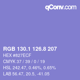 カラーコード: RGB 130.1 126.8 207 | qconv.com