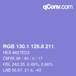 カラーコード: RGB 130.1 126.8 211 | qconv.com