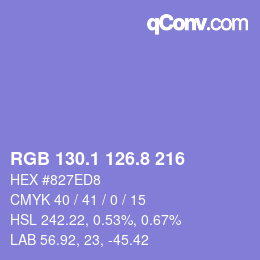 カラーコード: RGB 130.1 126.8 216 | qconv.com