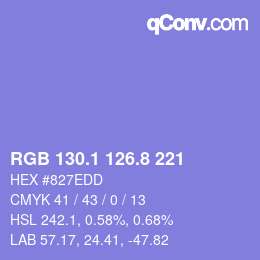 カラーコード: RGB 130.1 126.8 221 | qconv.com