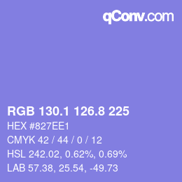 カラーコード: RGB 130.1 126.8 225 | qconv.com
