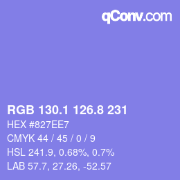 カラーコード: RGB 130.1 126.8 231 | qconv.com