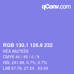 カラーコード: RGB 130.1 126.8 232 | qconv.com