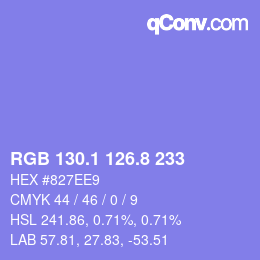 カラーコード: RGB 130.1 126.8 233 | qconv.com