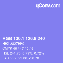 カラーコード: RGB 130.1 126.8 240 | qconv.com