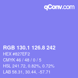 カラーコード: RGB 130.1 126.8 242 | qconv.com