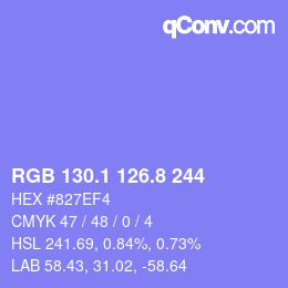 カラーコード: RGB 130.1 126.8 244 | qconv.com