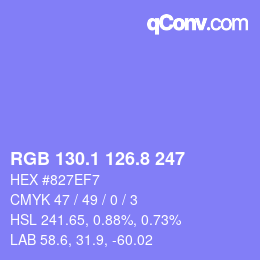 カラーコード: RGB 130.1 126.8 247 | qconv.com