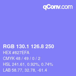 カラーコード: RGB 130.1 126.8 250 | qconv.com