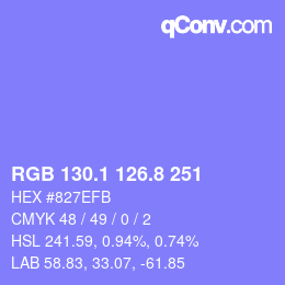 カラーコード: RGB 130.1 126.8 251 | qconv.com