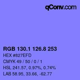 カラーコード: RGB 130.1 126.8 253 | qconv.com