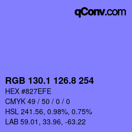 カラーコード: RGB 130.1 126.8 254 | qconv.com