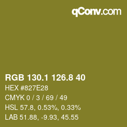カラーコード: RGB 130.1 126.8 40 | qconv.com