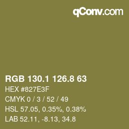 カラーコード: RGB 130.1 126.8 63 | qconv.com