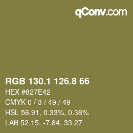 Color code: RGB 130.1 126.8 66 | qconv.com