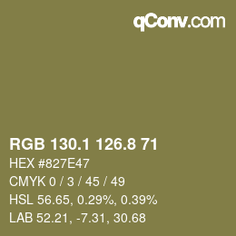 Color code: RGB 130.1 126.8 71 | qconv.com