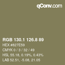 カラーコード: RGB 130.1 126.8 89 | qconv.com
