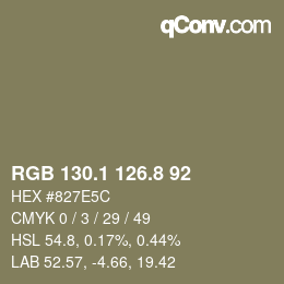Color code: RGB 130.1 126.8 92 | qconv.com
