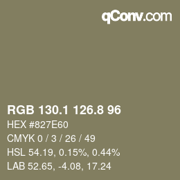 Color code: RGB 130.1 126.8 96 | qconv.com