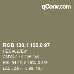 Color code: RGB 130.1 126.8 97 | qconv.com