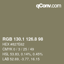 カラーコード: RGB 130.1 126.8 98 | qconv.com