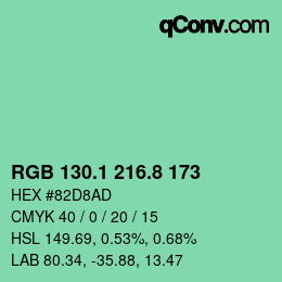 カラーコード: RGB 130.1 216.8 173 | qconv.com