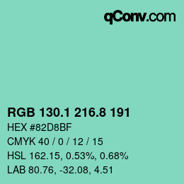 カラーコード: RGB 130.1 216.8 191 | qconv.com