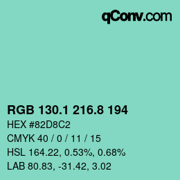 カラーコード: RGB 130.1 216.8 194 | qconv.com