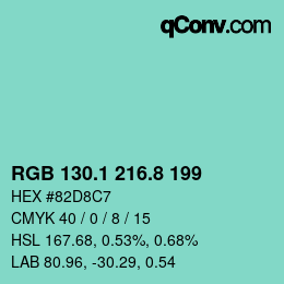 カラーコード: RGB 130.1 216.8 199 | qconv.com