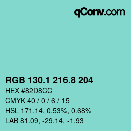 カラーコード: RGB 130.1 216.8 204 | qconv.com