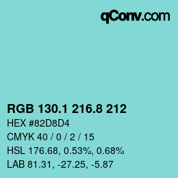 カラーコード: RGB 130.1 216.8 212 | qconv.com