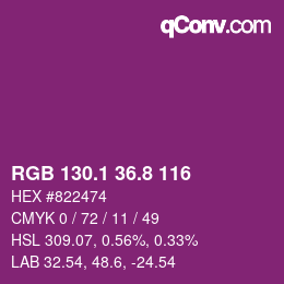 カラーコード: RGB 130.1 36.8 116 | qconv.com