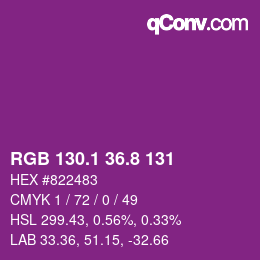 カラーコード: RGB 130.1 36.8 131 | qconv.com