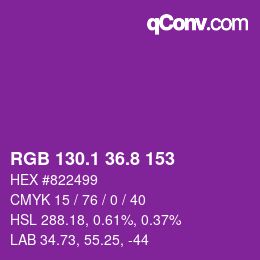 カラーコード: RGB 130.1 36.8 153 | qconv.com