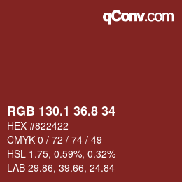 カラーコード: RGB 130.1 36.8 34 | qconv.com