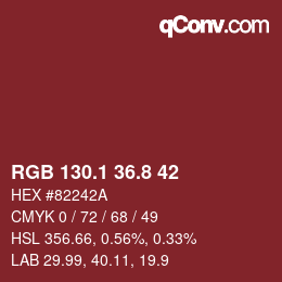 カラーコード: RGB 130.1 36.8 42 | qconv.com
