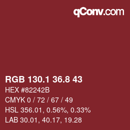 カラーコード: RGB 130.1 36.8 43 | qconv.com