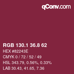 カラーコード: RGB 130.1 36.8 62 | qconv.com