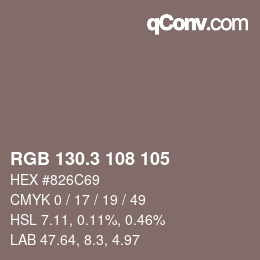 カラーコード: RGB 130.3 108 105 | qconv.com