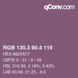 カラーコード: RGB 130.3 90.4 119 | qconv.com