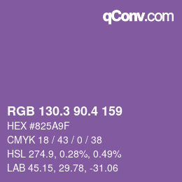 カラーコード: RGB 130.3 90.4 159 | qconv.com
