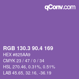 カラーコード: RGB 130.3 90.4 169 | qconv.com