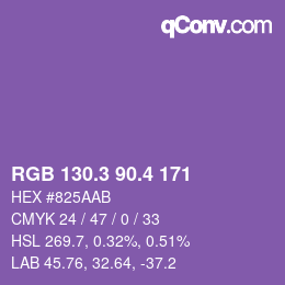 カラーコード: RGB 130.3 90.4 171 | qconv.com