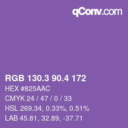 カラーコード: RGB 130.3 90.4 172 | qconv.com