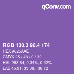 カラーコード: RGB 130.3 90.4 174 | qconv.com