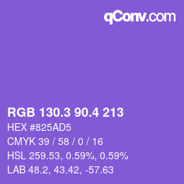 カラーコード: RGB 130.3 90.4 213 | qconv.com